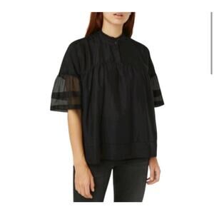 Allsaints Etna Black Silk Blend Short Sleeve Blouse Size 4